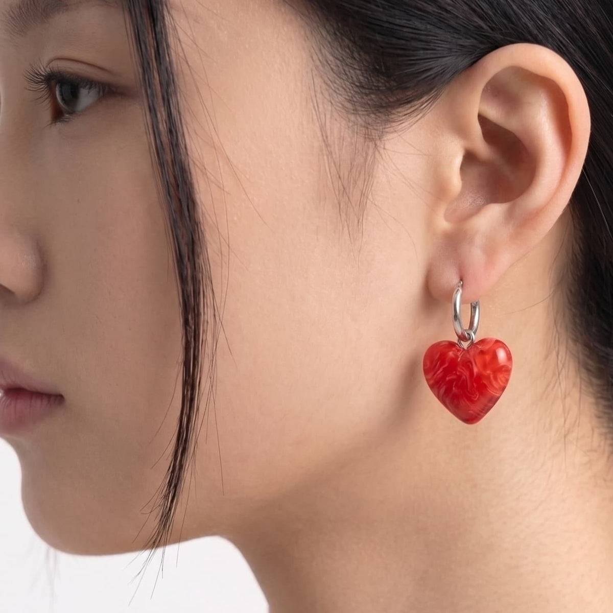 Pink Heart Marble Earrings