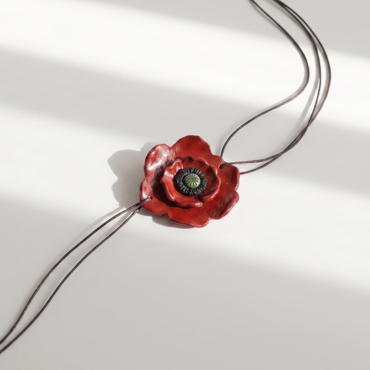 Red flower choker chord necklace
