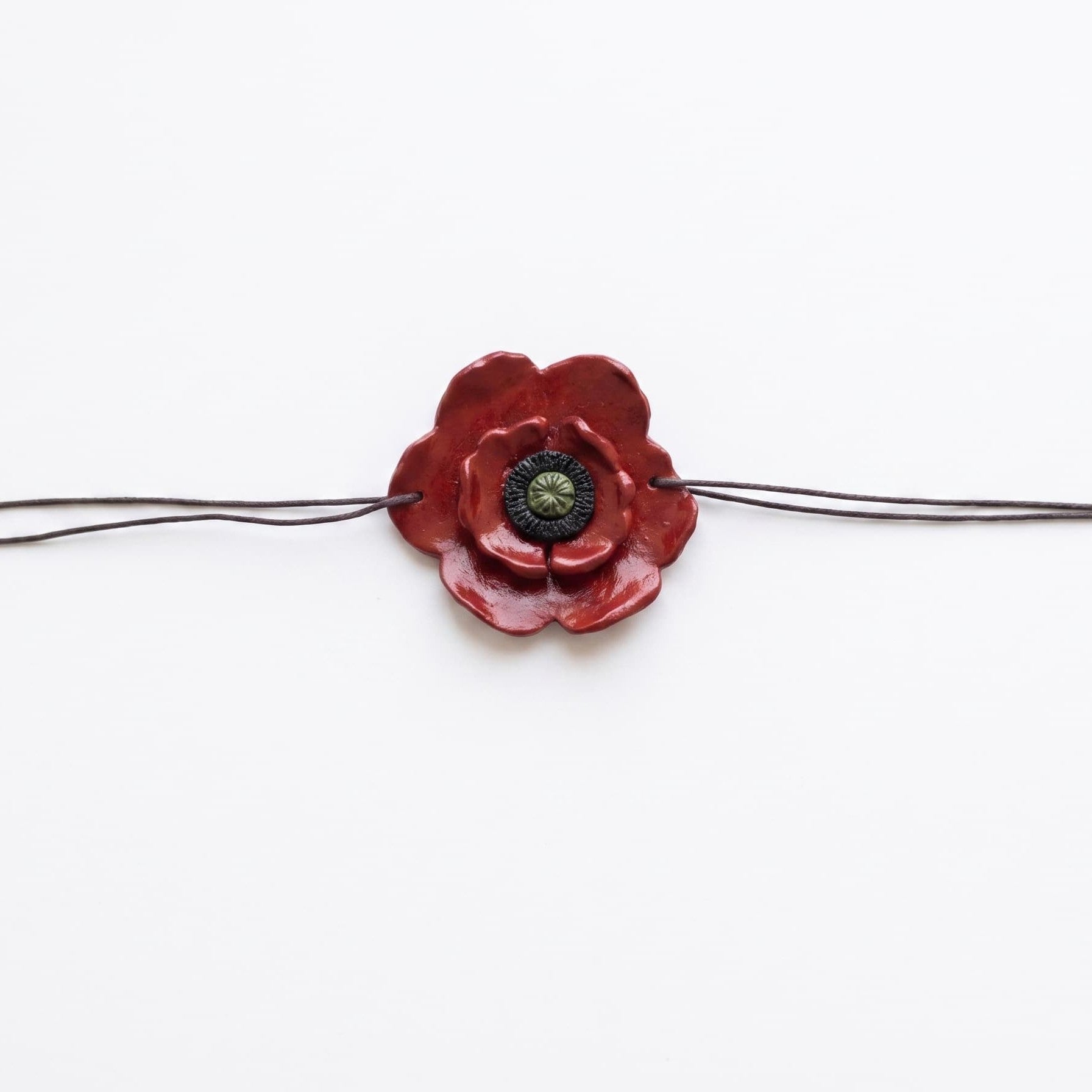 Red flower choker chord necklace