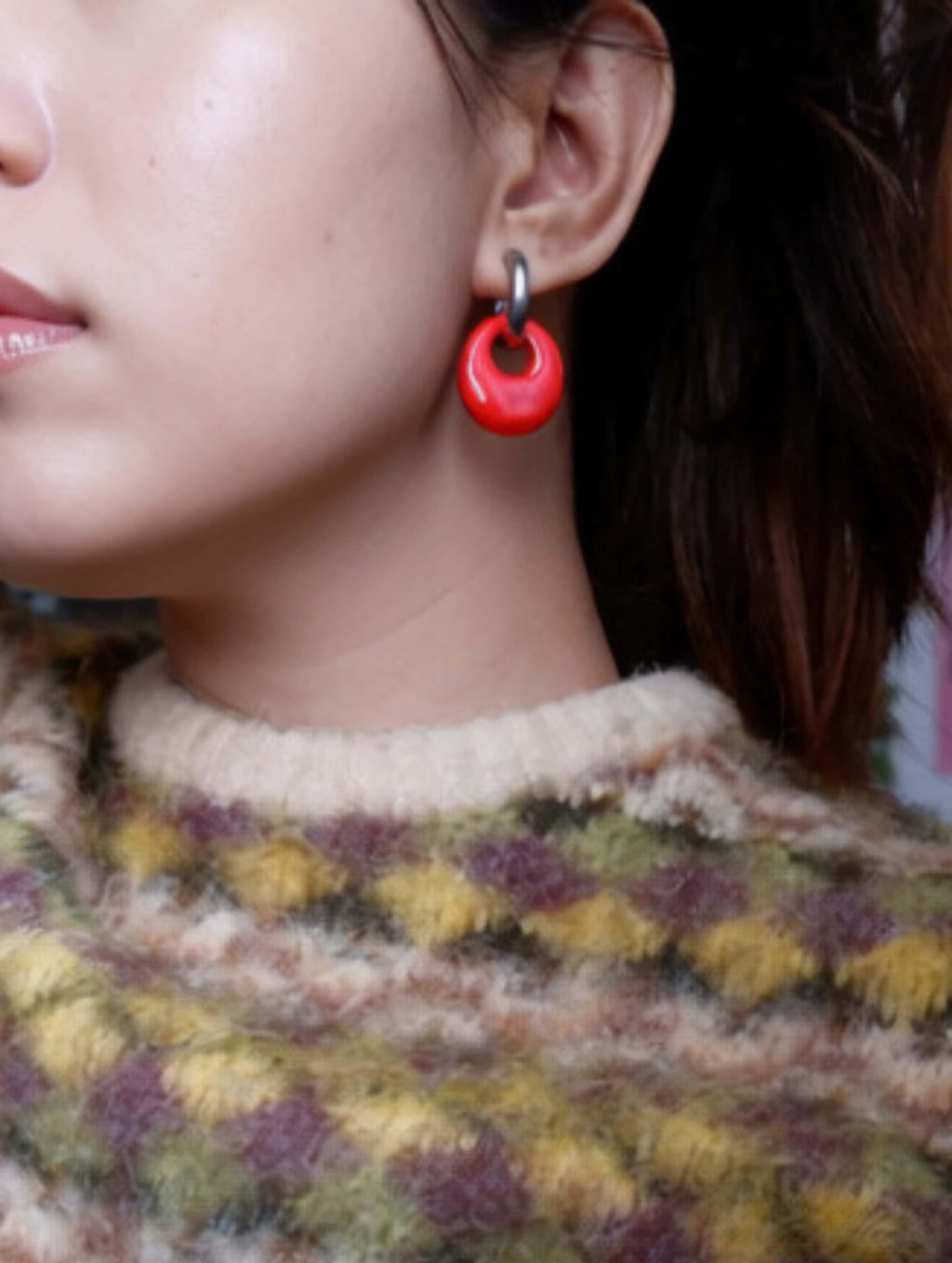 Red Mini Hoop Earrings